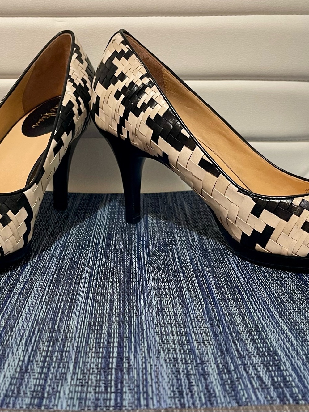 Cole Haan Black & White Woven Leather Pumps